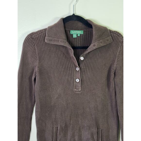 LAUREN Ralph Lauren sweater Brown Size Medium 3/4 Button Long Sleeve - Picture 2 of 15